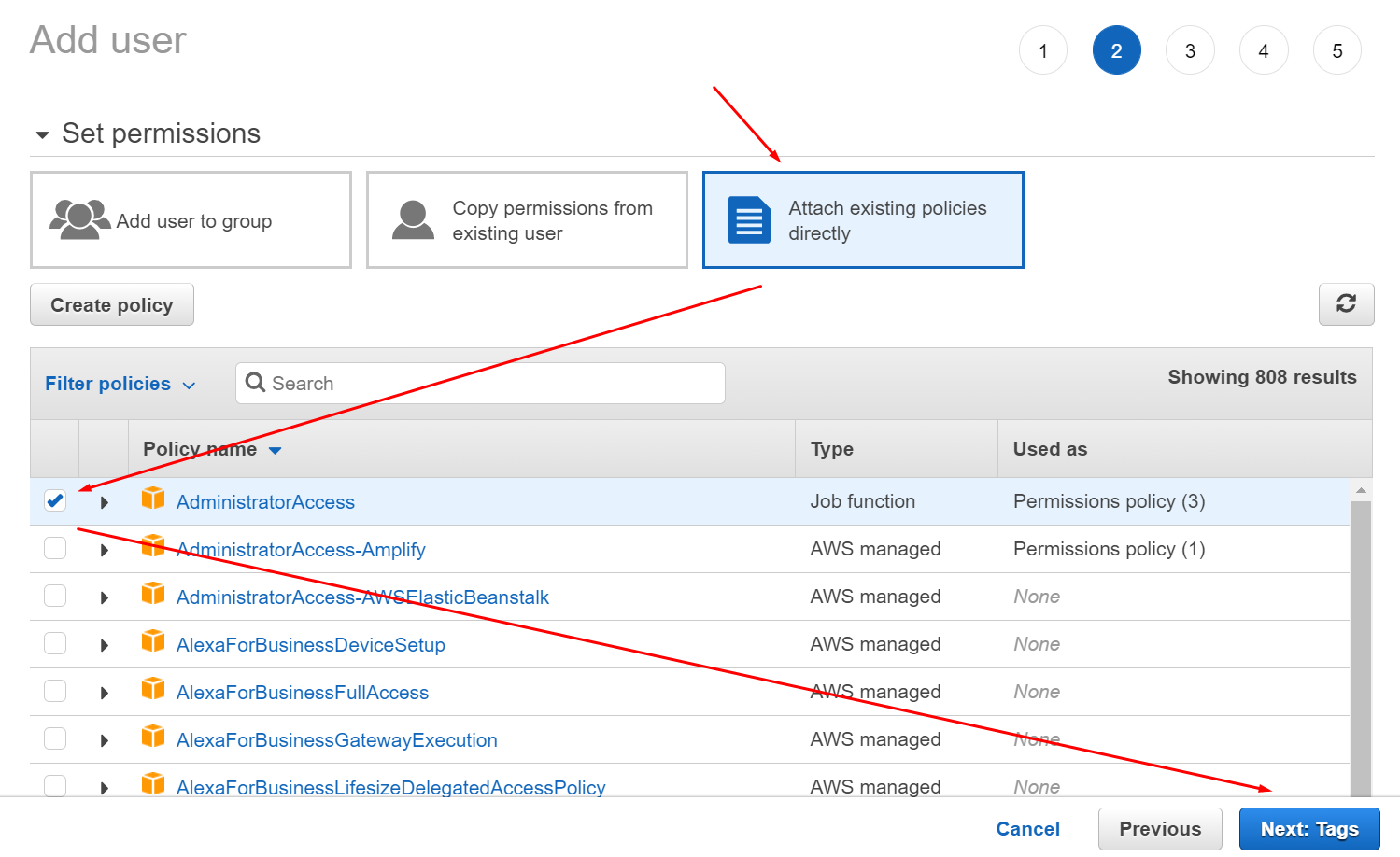 attach policies